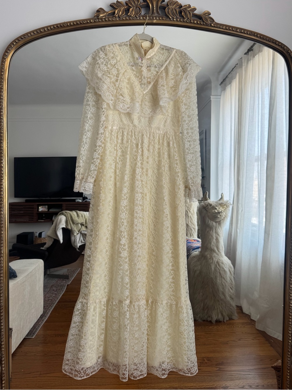 Vintage-Inspired Cream Lace Maxi Dress